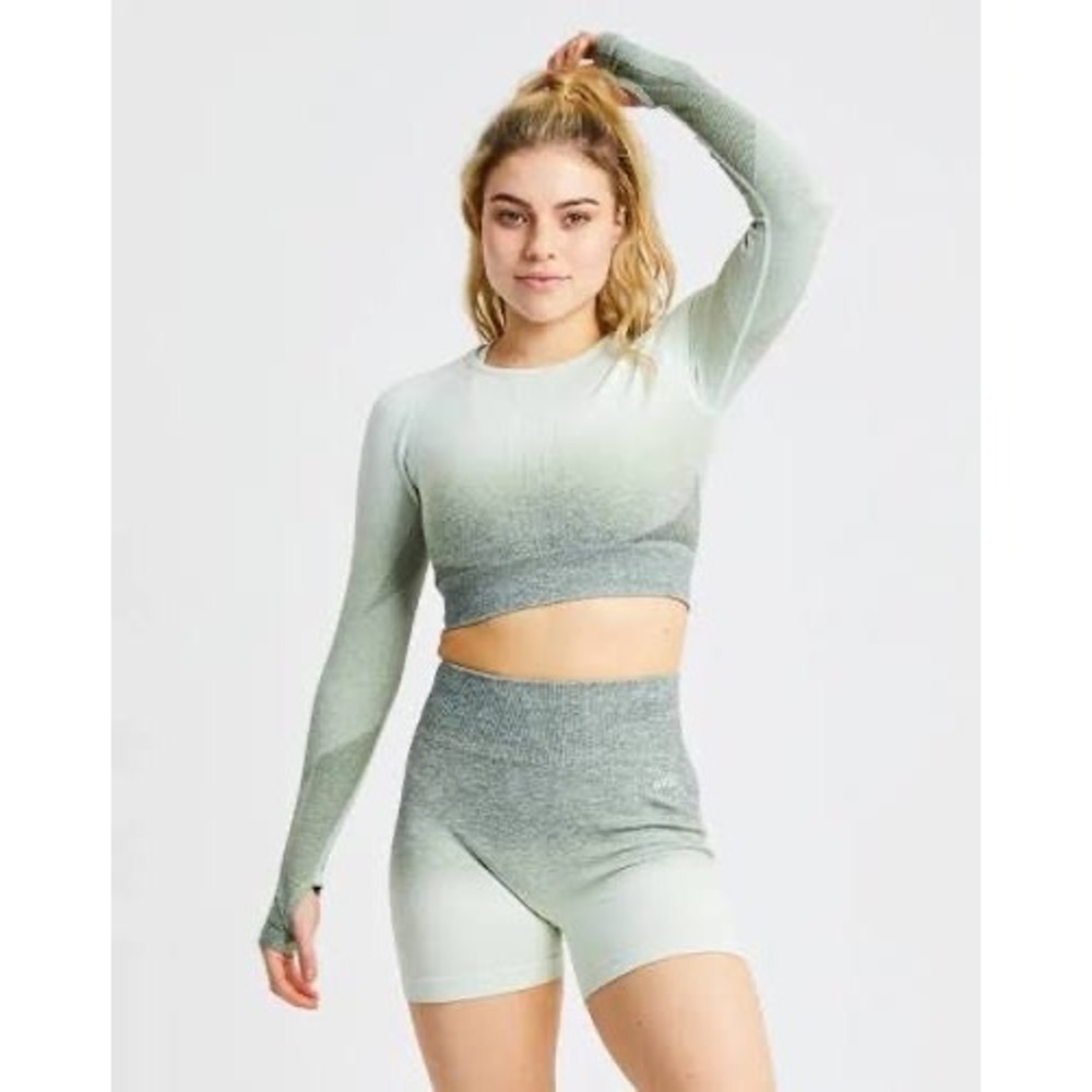 AYBL NWT Pulse Ombre Seamless Long Sleeve Crop Top‎ Khaki XXL
